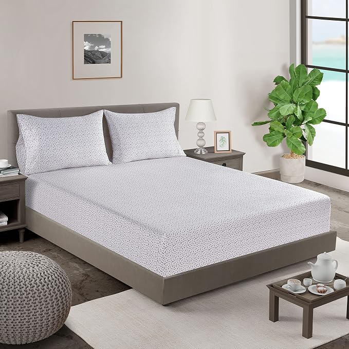 LANE LINEN King Fitted Sheet & Pillowcase (No Flat Sheet) - 100% Organic Cotton Soft & Breathable Percale Weave Set - Hotel Quality Crispness for Added Comfort - GOTS Certified - Grey Dot White