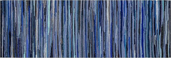 Cotton Hand Woven Chindi Runner Rug 2x6 Feet - Navy, Farmhouse Natural Recycled Rag Floor Rugs Ideal for Hallway, Kitchen, Nursery, Laundry Room | Blue Sturdy Reversible Patio Mat for Living Space