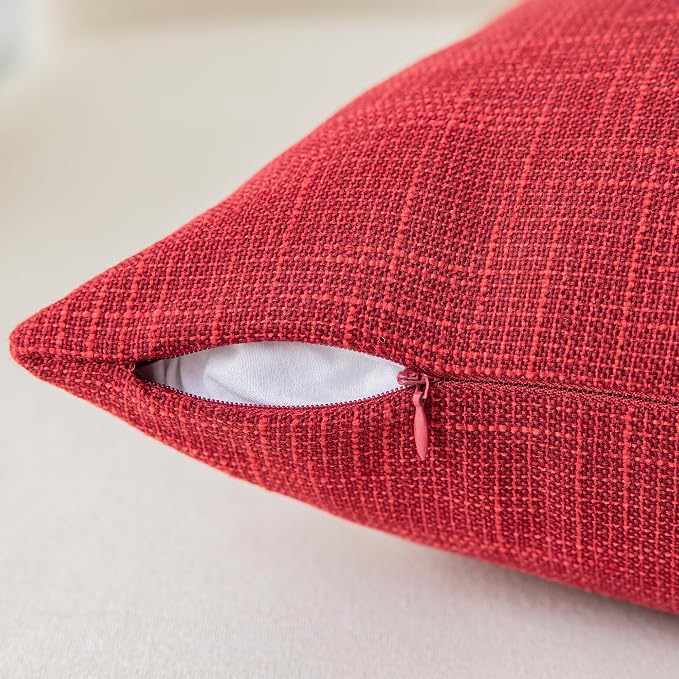 Kevin Textile Christmas Farmhouse Faux Linen Decorative Throw Pillow Case Cushion Cover Pillowcase for Sofa 18 x 18 Inch/45cm x 45cm, Set of 2, Red