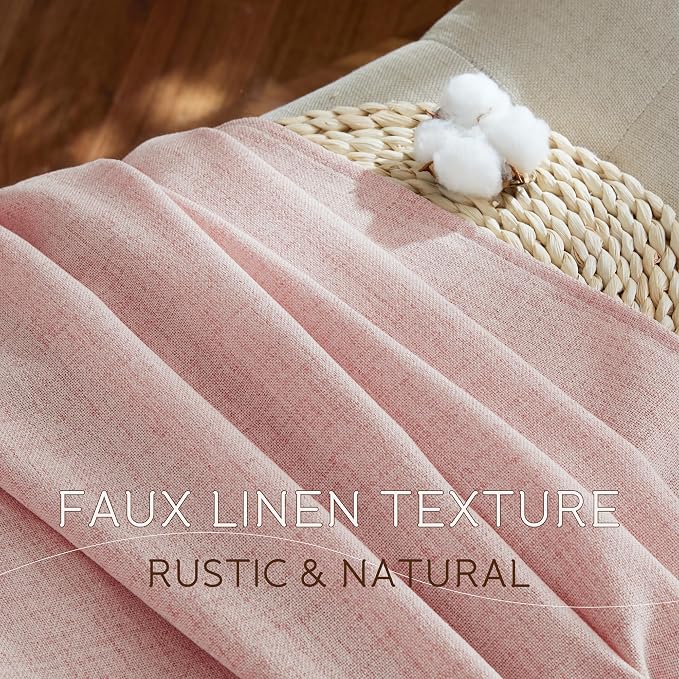 NICETOWN Blush Pink Linen Blended Curtains 63 Inch for Baby Bedroom, Light Filtering Semi Sheer Burlap Curtains Farmhouse Grommet Privacy Window Drapes for Nursery, 2 Panels (52 x 63 Inch)
