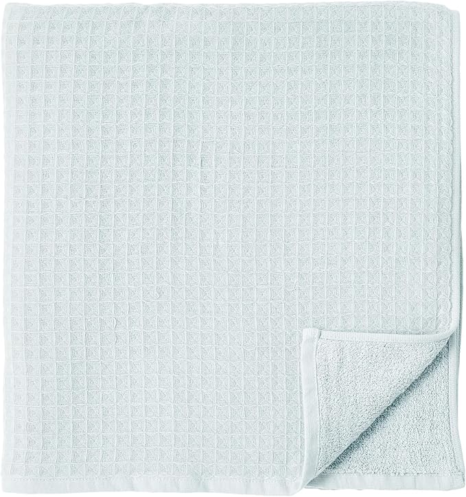 UCHINO Waffle Twist Cotton Weave Bath Towel for Bathroom Lightweight Absorbent Quick Dry Honeycomb Texture Solid Terry Loop Reverse 30" x 60", 1 Bath Towel, Ocean Blue