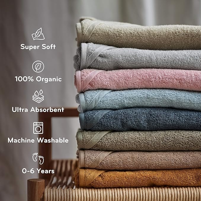 Hooded Baby Towel – 100% Organic Cotton Baby Bath Towels – Baby Boy and Girl Newborn Essentials - Super-Soft and Absorbent. (Bear - Autum Yellov)