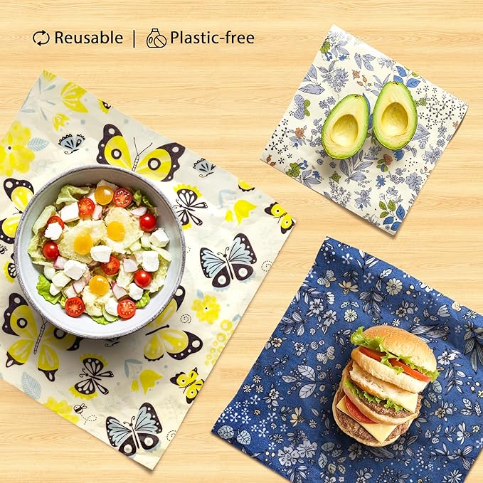 OHIYO Reusable Beeswax Wrap for Food, 9 Pack Organic Cotton Beeswax Papers (1XL + 3M + 5S), Bread Sandwich Wrapper, Suitable for Bowls, Cheese, Reusable Plastic-Free Food Storage Wrap