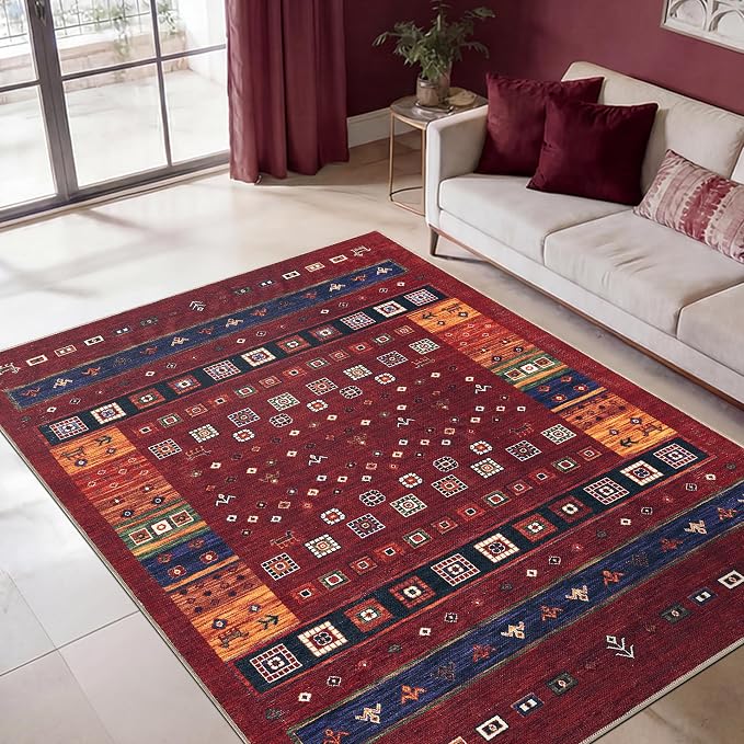 Keen Home Design 48"x72" Rug - Machine Washable Area Rug with Non-Slip Backing, Ideal for Living Room, Dining Room, Bedroom - Vintage, Easy Clean, Durable, Low Pile Rug - (4' x 6')