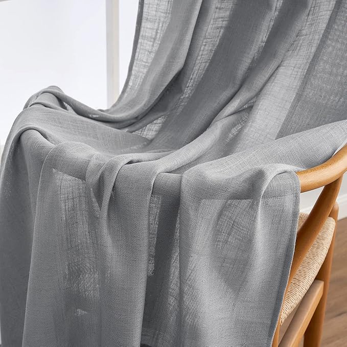 MIULEE Grey Linen Curtains 96 Inch Long for Bedroom Living Room, Soft Thick Linen Textured Window Drapes Gray Semi Sheer Light Filtering Back Tab Rod Pocket Burlap Look Decor, 2 Panels