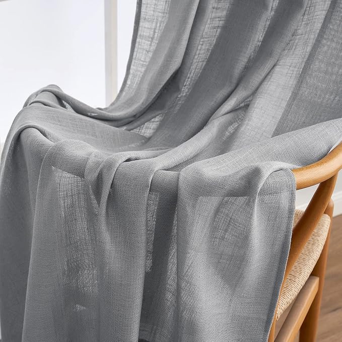MIULEE Grey Linen Curtains 84 Inch Length for Bedroom Living Room, Soft Thick Linen Textured Window Drapes Gray Semi Sheer Light Filtering Rod Pocket Back Tab Burlap Look, 2 Panels, 37x84 Inches