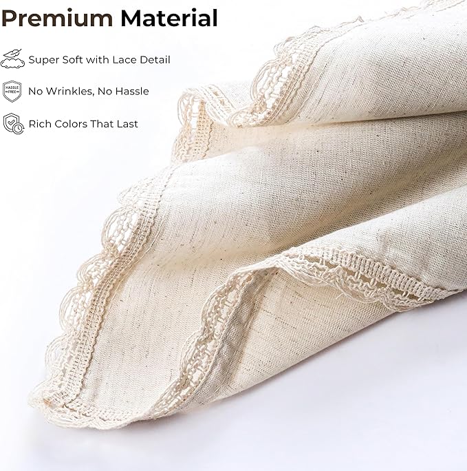 Ramanta Home Decorative Cloth Dinner Napkins Set of 4, 20x20 Inch Natural Lace Flax Cotton Napkins with Mitered Corners, Oversized Use, Parties, Weddings, Spring, Easter Cloth Napkins