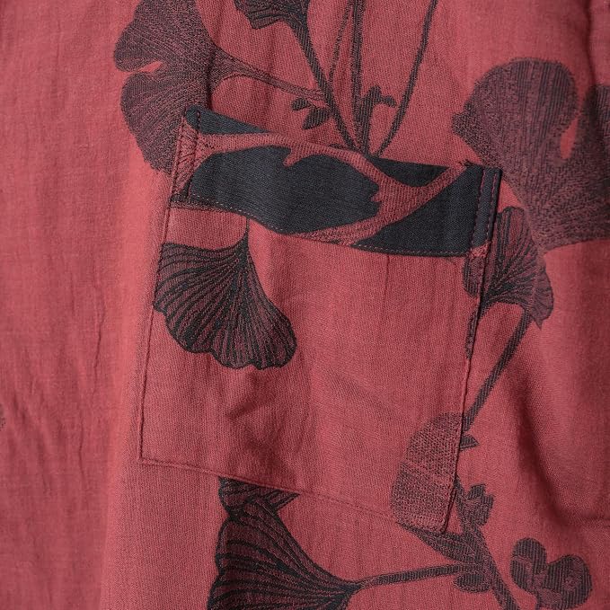 100% Cotton Gauze Ginkgo Leaf Kimono Robe, Long Knit Loose Bathrobe Nightgown Ladies Loungewear Sleepwear for Women