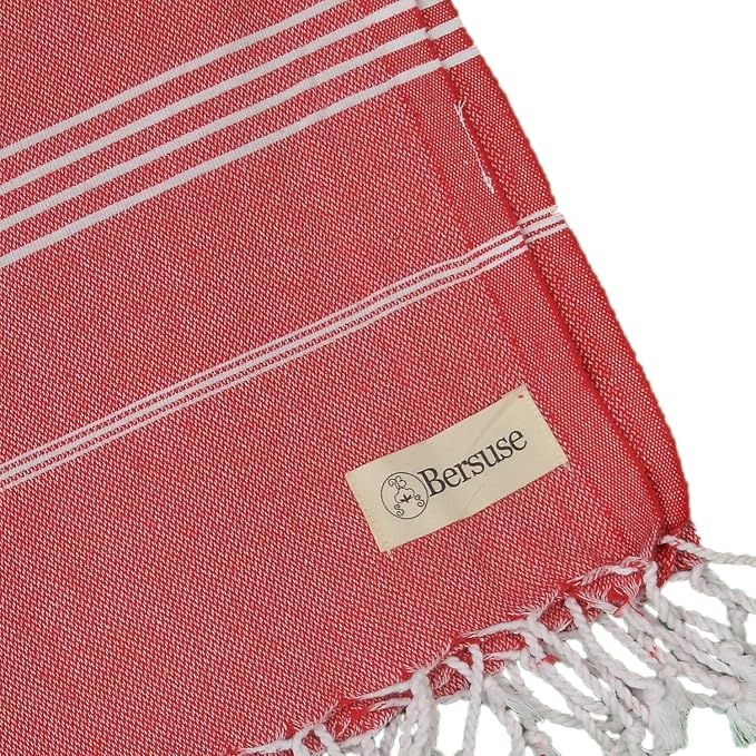 Bersuse Towels Anatolia XL Beach Blanket Throw Blanket Turkish Towel 100% Cotton Extra-Large Quick-Dry Lightweight Premium Peshtemal Towel - 61x82 Inches, Red