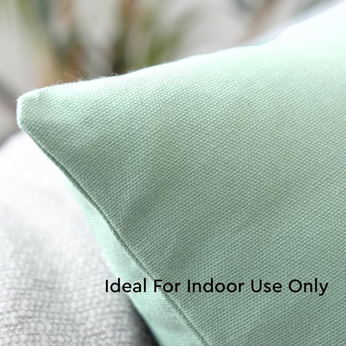 Encasa XO Throw Pillow Covers 18x18 in Set of 2 Mint Green | No Inserts | Cotton Pillow Covers for Living Room, Bed, Sofa, Couch | Decorative Cushion Covers with Improved Zipper