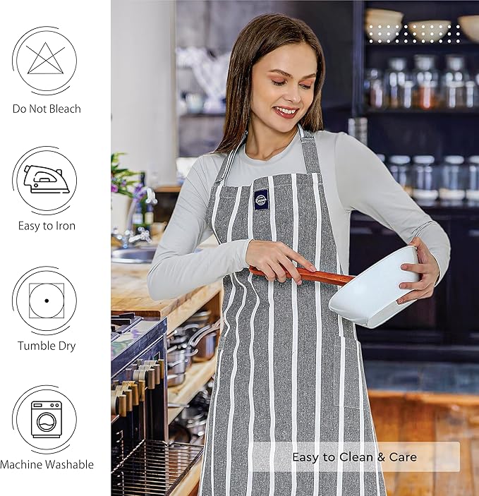 Encasa XO Cotton Kitchen Aprons for Women & Men with Pocket & Towel Loop, Adjustable Neck & Back Strap for Cooking, Baking