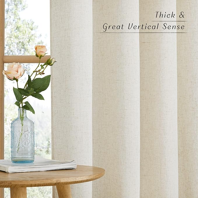 NICETOWN Natural Linen Blend Cafe Curtains 24 inch Length, Rod Pocket & Back Tab Semi Sheer Privacy Window Treatments Light Filtering for Kitchen, W42 x L24, 2 Panels