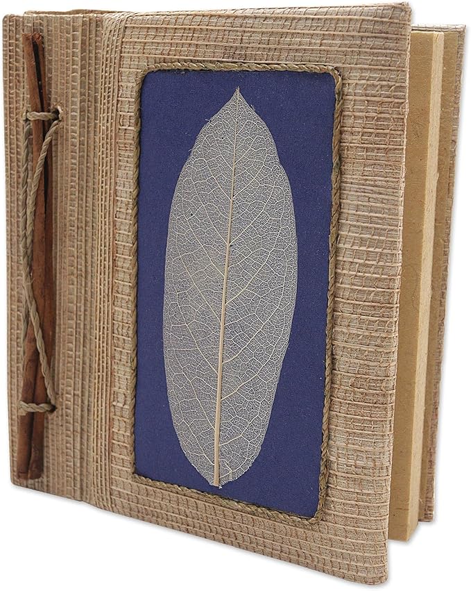 NOVICA Blue Multicolor Natural Fiber Paper Eco-Friendly Journals from Indonesia 'Blue Leaf'