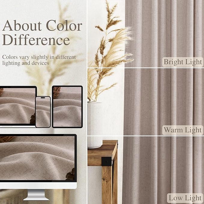 Nanspring Oatmeal Curtains 80 Inches Length for Living Room Back Tab Rod Pocket Semi Sheer Linen Privacy Drapes Muted Neutral Boho Linen Textured Window Curtain for Dining Room Bedroom 52X80 Inch