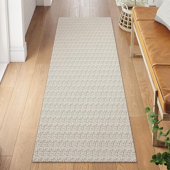 Collive 2x7 Runners Rug for Hallways, Washable Farmhouse Kitchen Runner Rug Boho Non Slip Low-Profile Indoor Entryway Rug, Tan Woven Cotton Bedroom Carpet for Bathroom Doorway