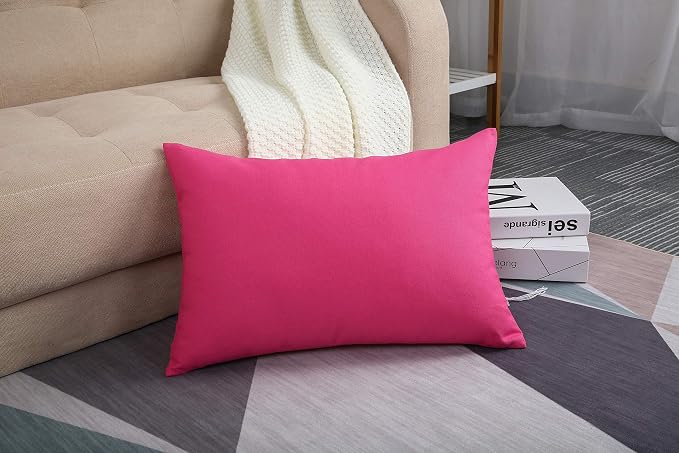 TangDepot Handmade Decorative Solid 100% Cotton Canvas Throw Pillow Covers/Pillow Shams, (12"x18", Hot Pink), 1 Count (Pack of 1) | 100% cotton, same-color zip, machine wash & air dry. For living room, bedroom, office, car. 42 colors, 73 sizes. Cover o...