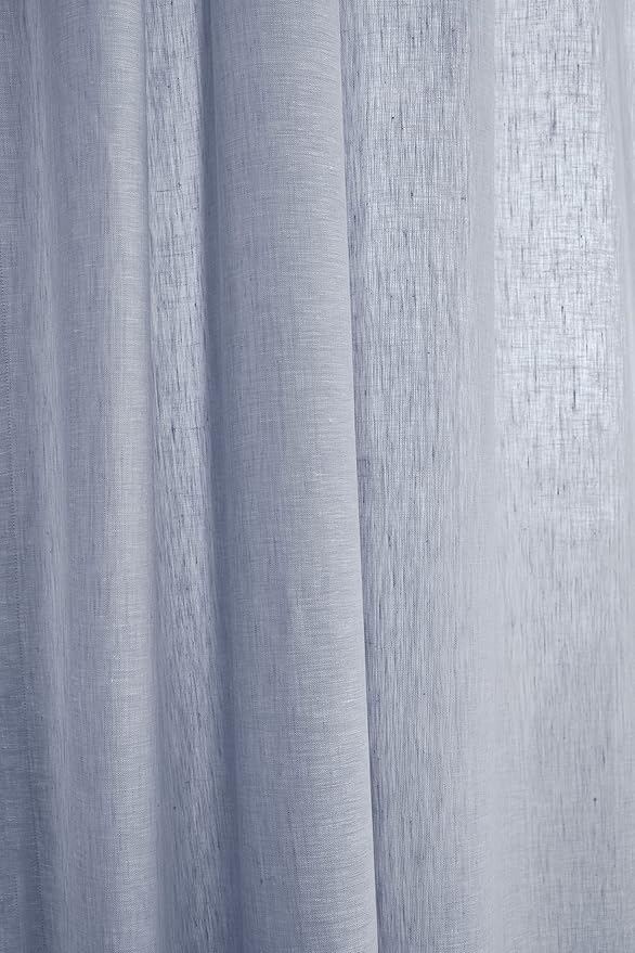 Solino Home Chambray Blue Linen Curtain 132 Inches Long, Light Filtering Rod Pocket Curtain 52 x 132 Inch, 100% Pure Linen European Flax Window Treatment for Living Room, Bedroom - 1 Panel