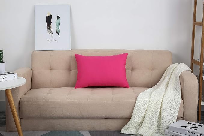 TangDepot Handmade Decorative Solid 100% Cotton Canvas Throw Pillow Covers/Pillow Shams, (12" x20" , Hot Pink, 1 Count (Pack of 1)) | 100% cotton, same-color zip, machine wash & air dry. For living room, bedroom, office, car. 42 colors, 115 sizes. Cove...