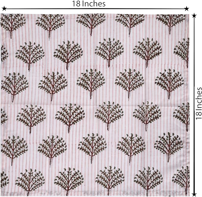 The Home Talk 100% Cotton Fall Cloth Designer Dinner Napkins, Handblock Print, Washable Durable Linen for Everyday Use Wedding Parties Outdoors Thanksgiving I 18 X 18 Inches I Set of 6 | Palm