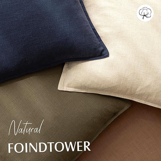 Foindtower Pack of 2, Decorative Linen Soild Throw Pillow Covers Soft Accent Cushion Case Boho Farmhouse Pillowcase for Chair Couch Sofa Bedroom Living Room Home Decor 16 x 16 Inch Light Khaki Brown
