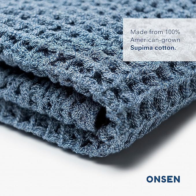 ONSEN Supima® Waffle Bath Towel, Large, Quick Dry Lint Free 100% USA Cotton, Lightweight Absorbent Bath Towel, 31x57 in (Denim Blue, 1x Bath Towel)