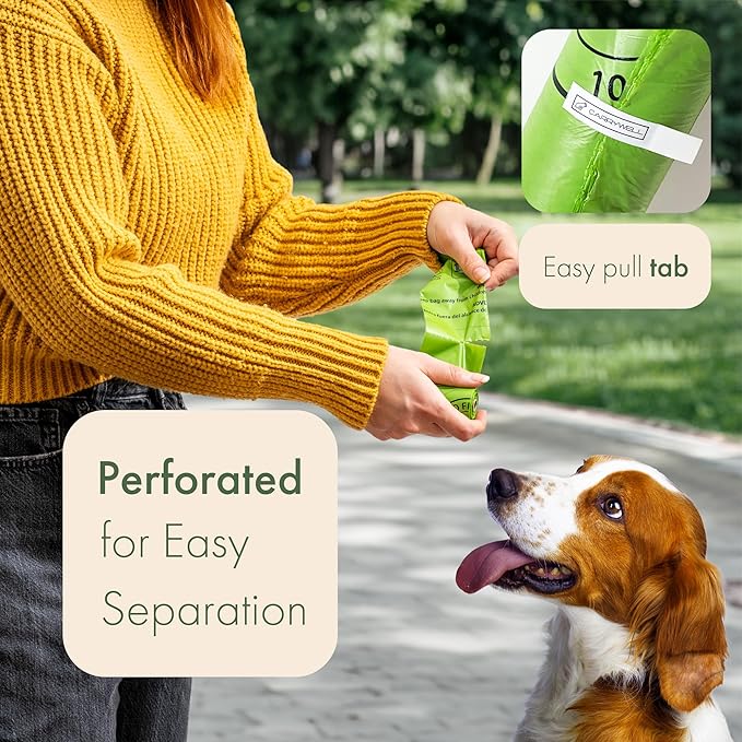 (Not Made In China) 100% Certified Home Compostable Dog Poop Bags,300 Count, Plant Based Refill Rolls, Leakproof Doggie Waste Bag, Unscented, Corn Starch and PBAT, EN 13432 Compliant and TUV Certified