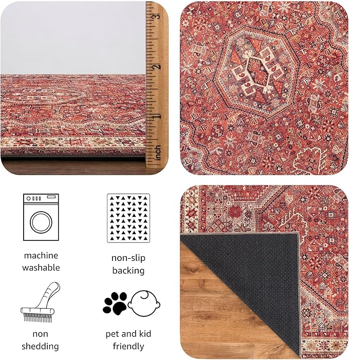 Keen Home Design 30"x120" Rug - Machine Washable Runner Rug with Non-Slip Backing, Ideal for Hallway, Entryway, Kitchen, Laundry Room - Vintage, Easy Clean, Durable, Low Pile - (2'6" x 10')