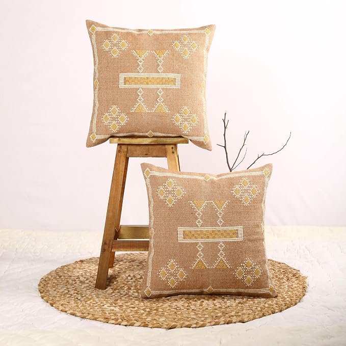 Trade Star 100% Cotton Throw Pillow Covers Handloomed Kilim Rug Decorative Cushion Cases Handwoven Pillowcase 18x18 Inches Set of 2 Sabra Cushion Covers