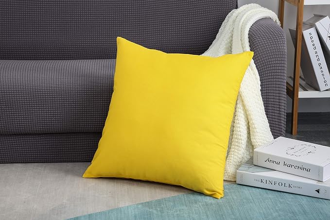 TangDepot 100% Cotton Solid Throw Pillow Cover 14x14 Yellow | 100% cotton, same-color zip, machine wash & air dry. For living room, bedroom, office, car. 42 colors, 177 sizes. Cover only.