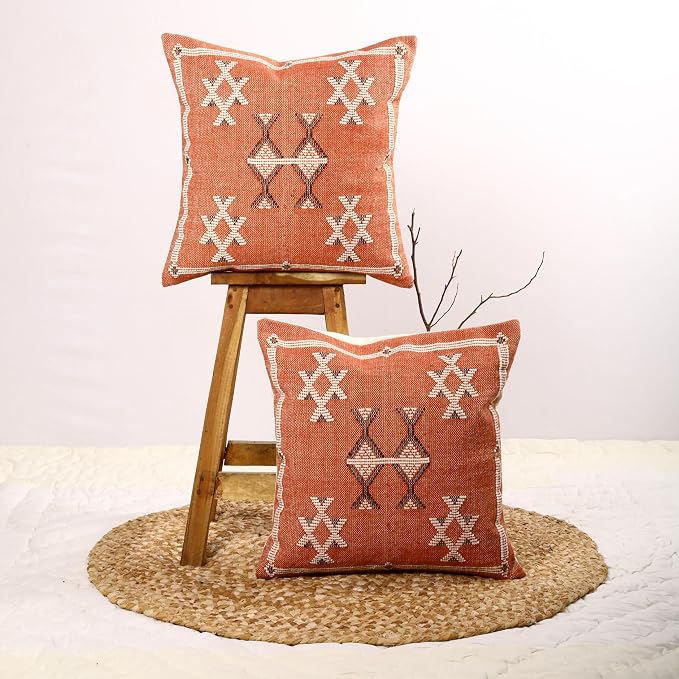 Trade Star 100% Cotton Throw Pillow Cover Handwoven Pillowcase 18x18 Inches Handloomed Rug Decorative Cushion Case Designer Square Pillow Sham Set of 2 Cotton Cushion Cover