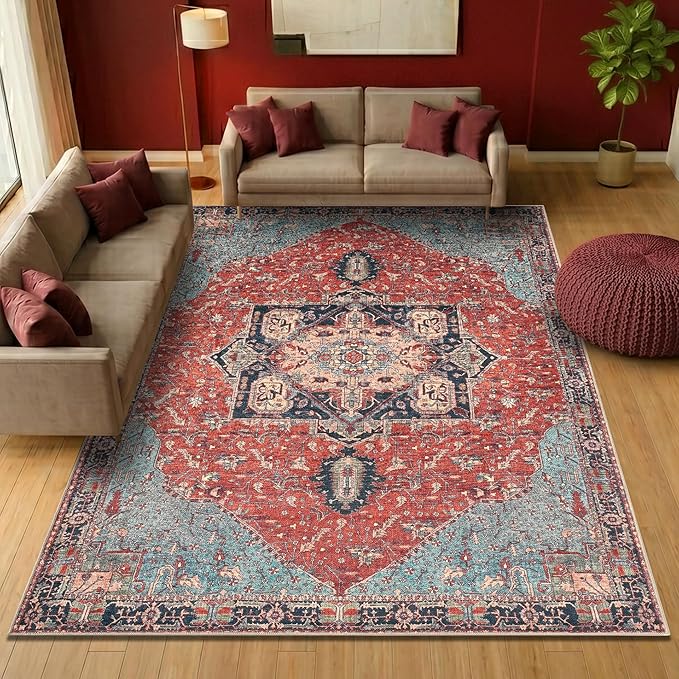 Keen Home Design 9x12 Rug - Machine Washable Area Rug with Non-Slip Backing, Ideal for Living Room, Dining Room, Bedroom - Vintage, Easy Clean, Durable, Low Pile Rug - (9' x 12')