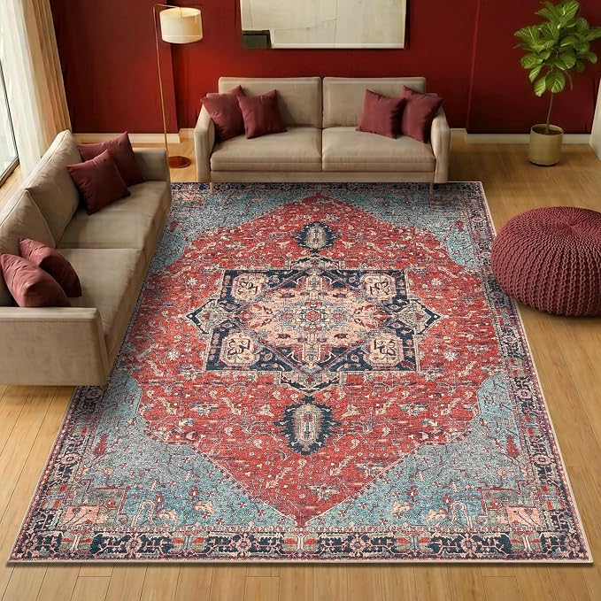 Keen Home Design 10x14 Rug - Machine Washable Area Rug with Non-Slip Backing, Ideal for Living Room, Dining Room, Bedroom - Vintage, Easy Clean, Durable, Low Pile Rug - (9'7" x 14')