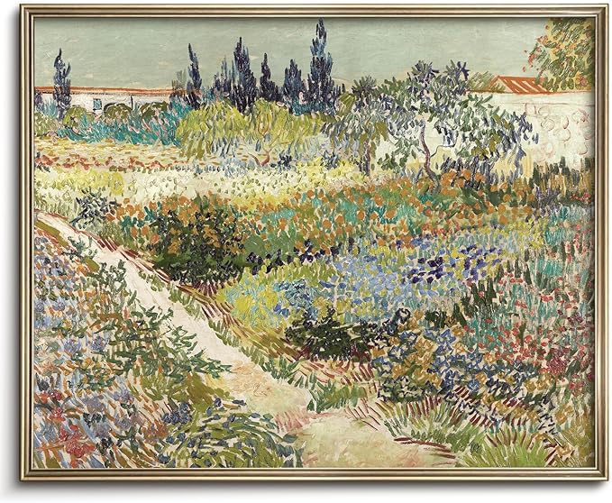 Vodefoad Vintage Antique Garden Painting, Spring Country Landscape Wall Art, Cottage Flower Garden Landscape Oil Art Print, Impressionist Pastoral Style Retro Wall Decor for Gallery Living Room Bedroom (UNFRAMED 8x10in)