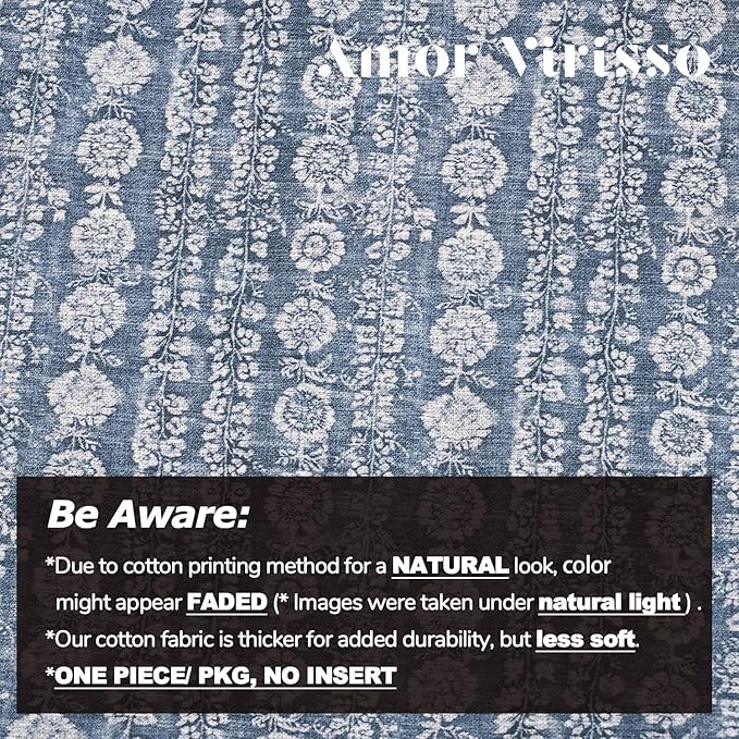 Amor Virisso Vintage Floral Throw Pillow Covers 18x18 Striped Farmhouse Block Print Pillow Cover Boho Neutral Decorative Pillows for Living Room Bed, Dusty Blue