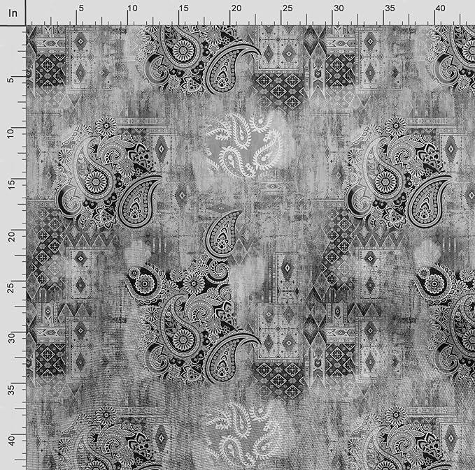 Soimoi Asian Print - Gray, Viscose Rayon Fabric Material - 42 Inch Wide, 1 Yard, Unstitched Material for Dresses, Blouses, Skirts, Sleepwear, Kids Clothing