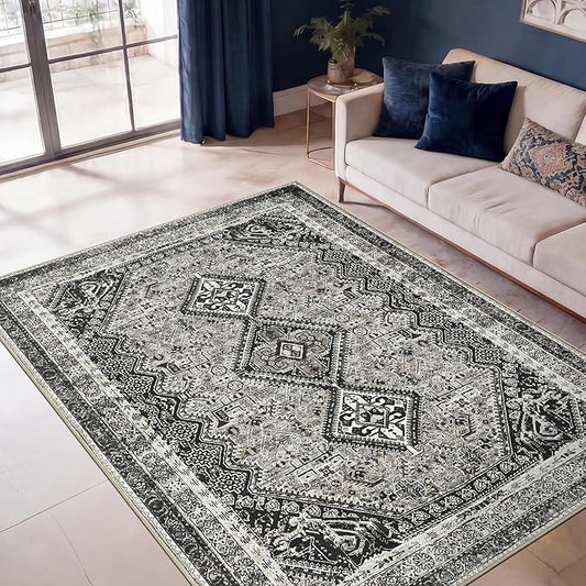Keen Home Design 48"x72" Rug - Machine Washable Area Rug with Non-Slip Backing, Ideal for Living Room, Dining Room, Bedroom - Vintage, Easy Clean, Durable, Low Pile Rug - (4' x 6')