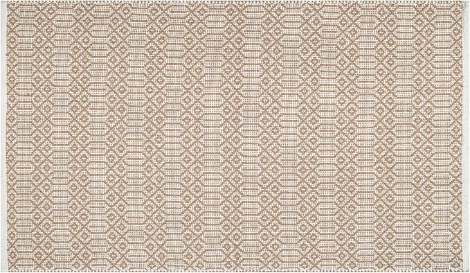 Cotton Diamond Hand Woven Area Rug 3x5 Feet - Beige, Large Farmhouse Geometric Dinning Space Rugs Ideal for Bedroom, Living Room, Office | Neutral Fibre Non Slip Patio Mats for Balcony Décor