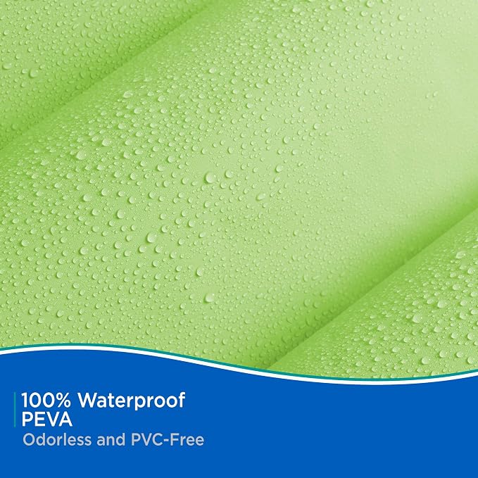 Kenney KN61703 Medium Weight 5 Gauge Waterproof PEVA Shower Curtain Liner with Durable Eyelet Hang Holes, Weighted Magnetic Hem, and 12 Piece Beaded Roller Ring Set for Bathroom, 70" W x 72" H, Green