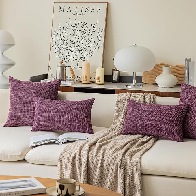 Kevin Textile Set of 2 Decorative Throw Pillow Covers Faux Linen Cushion Covers for Bed Couch Sofa, 22x22 inches(55cm), Red Purple