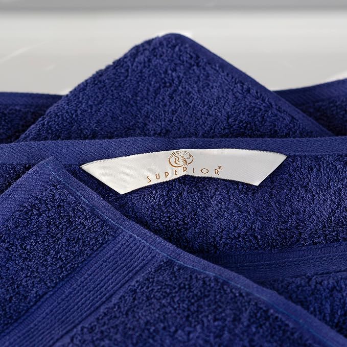 Superior Organic Cotton Solid Accessories for Bathrooms Towel Set, 12PC, Navy Blue 12 Piece