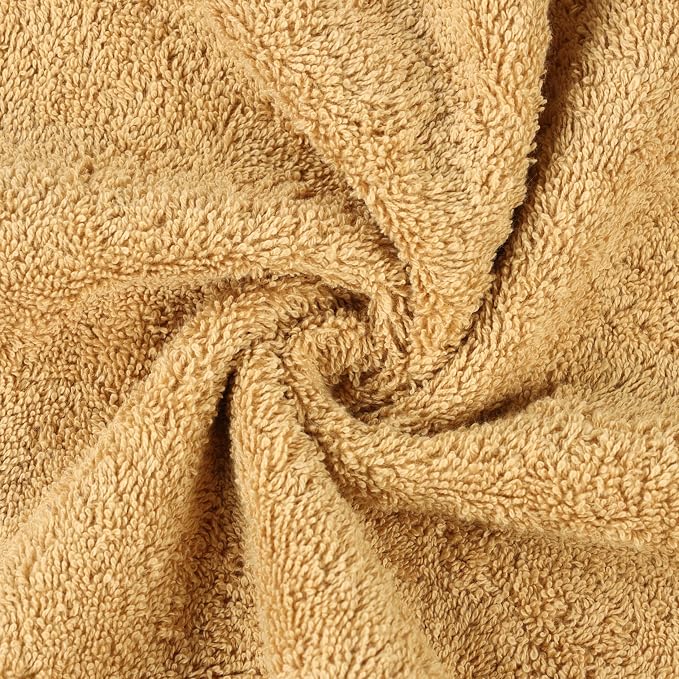 Superior 100% Organic Cotton Face Towel/Washcloth Set of 12, Daily Use for Bathroom, Guest Bath, Quick Dry Small Towels, Face, Hand, Gym, Spa, Hotel, Absorbent, Essentials, Oregon Collection, Gold