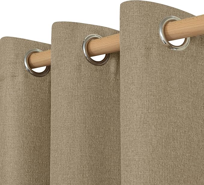 LAMIT Natural Linen Curtains 45 inch Length 2 Panels, Linen Textured Thermal Insulated Bedroom Curtains Grommet Privacy Light Filtering Drapes for Living Room/Farmhouse, W52 x L45, Tan Brown