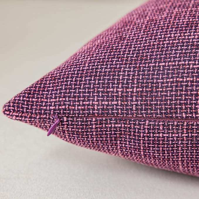 Kevin Textile Best Faux Linen Throw Cushion Covers Shams Textural Pillowcase with Hidden Zipper, 26"x26"(2 Pack, Purplish Red)
