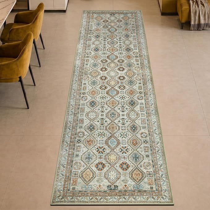 Keen Home Design 30"x84" Rug - Machine Washable Runner Rug with Non-Slip Backing, Ideal for Hallway, Entryway, Kitchen, Laundry Room - Vintage, Easy Clean, Durable, Low Pile Rug - (2'6" x 7')