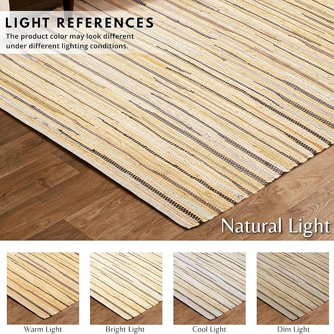Cotton Hand Woven Chindi Rug 3x5 Feet - Beige, Decorative Soft Throw Indoor Floor Rag Rugs Ideal for Hallway, Kitchen, Kids Room | Durable Lightweight Neutral Home Space Dhurrie for Costal Décor