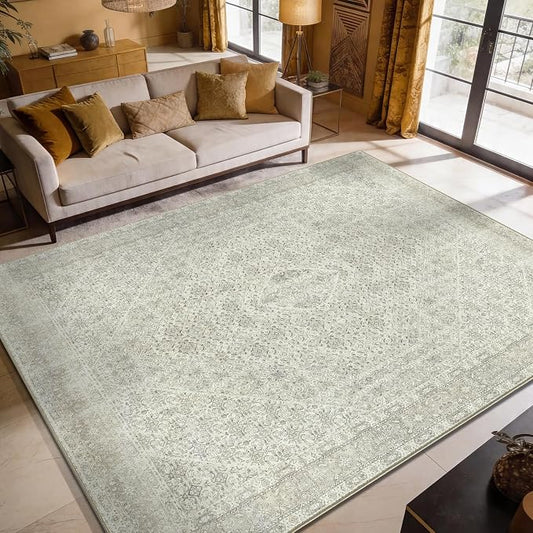 Keen Home Design 8x10 Rug - Machine Washable Area Rug with Non-Slip Backing, Ideal for Living Room, Dining Room, Bedroom - Vintage, Easy Clean, Durable, Low Pile Rug - (8' x 10')