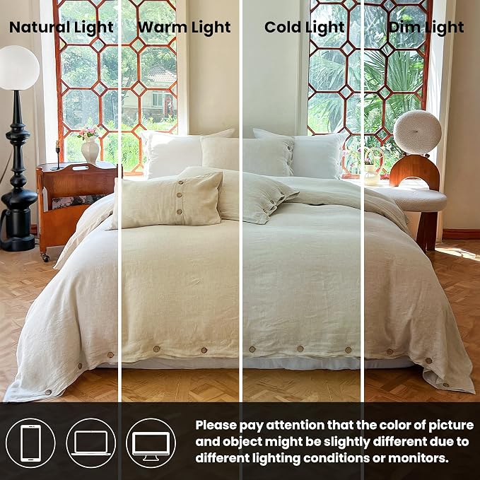 Simple&Opulence 100% Linen Duvet Cover Set 2pcs with Coconut Button Closure Natural French Washed Flax Solid Color Soft Breathable Farmhouse Bedding - Linen, Twin Size