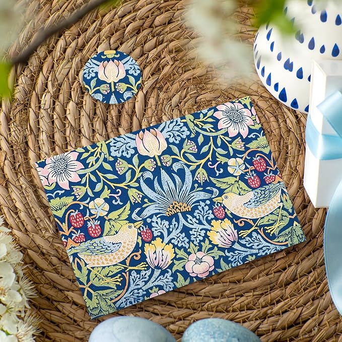 Whaline 40 Packs William Morris Greeting Cards with Envelopes Stickers Blue Vintage Floral Stationery Card Retro Flower Leaves Blank Note Cards for Wedding Birthday Baby Shower Thank You Supplies