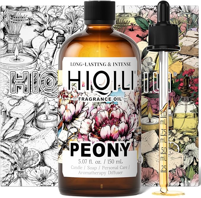 HIQILI Peony Fragrance Oil for Diffuser, Candle & Soap Making - 5.07 Fl Oz | Idea for Making Women's Perfume, Car Air Freshener, Skin & Body Care - 150 ML