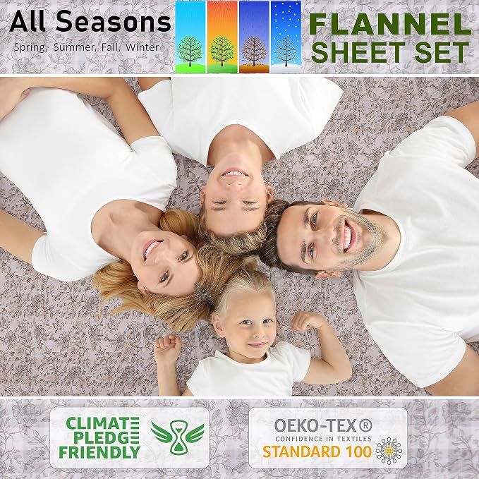 RUVANTI Flannel Sheets Full Size - 100% Cotton Double Brushed Bed Sheets Set, Deep Pockets 16 Inches, All Seasons Breathable & Extra Soft Full Sheets, Warm & Cozy, 4 Piece, Shallow